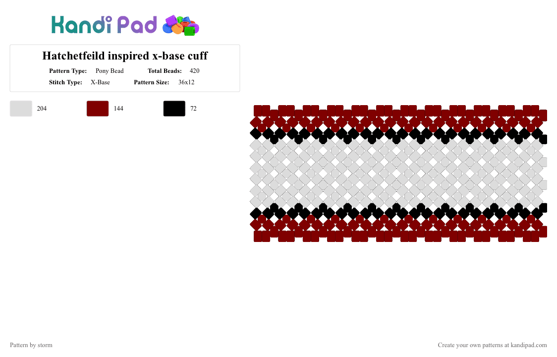 Hatchetfeild inspired x-base cuff - Pony Bead Pattern by storm on Kandi Pad - brown,white,starkid,team starkid,teamstarkid,hatchetfeild,hatchet feild,x base cuff,fandom,theater