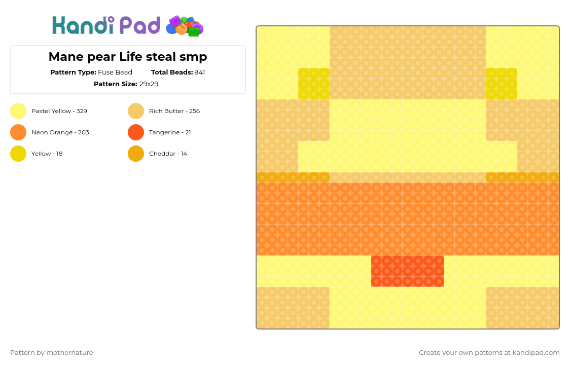 Mane pear Life steal smp - Fuse Bead Pattern by mothernature on Kandi Pad - yellow,orange