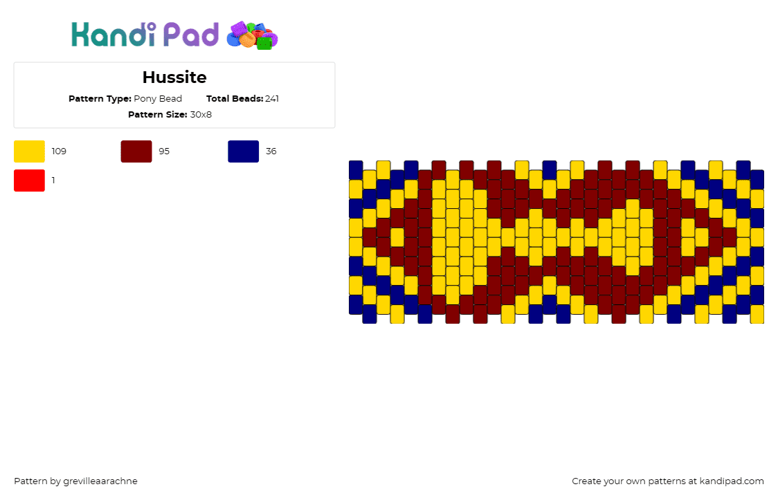 Hussite - Pony Bead Pattern by grevilleaarachne on Kandi Pad - hussite,czech,culture,motif,vibrant,yellow,deep blue,red