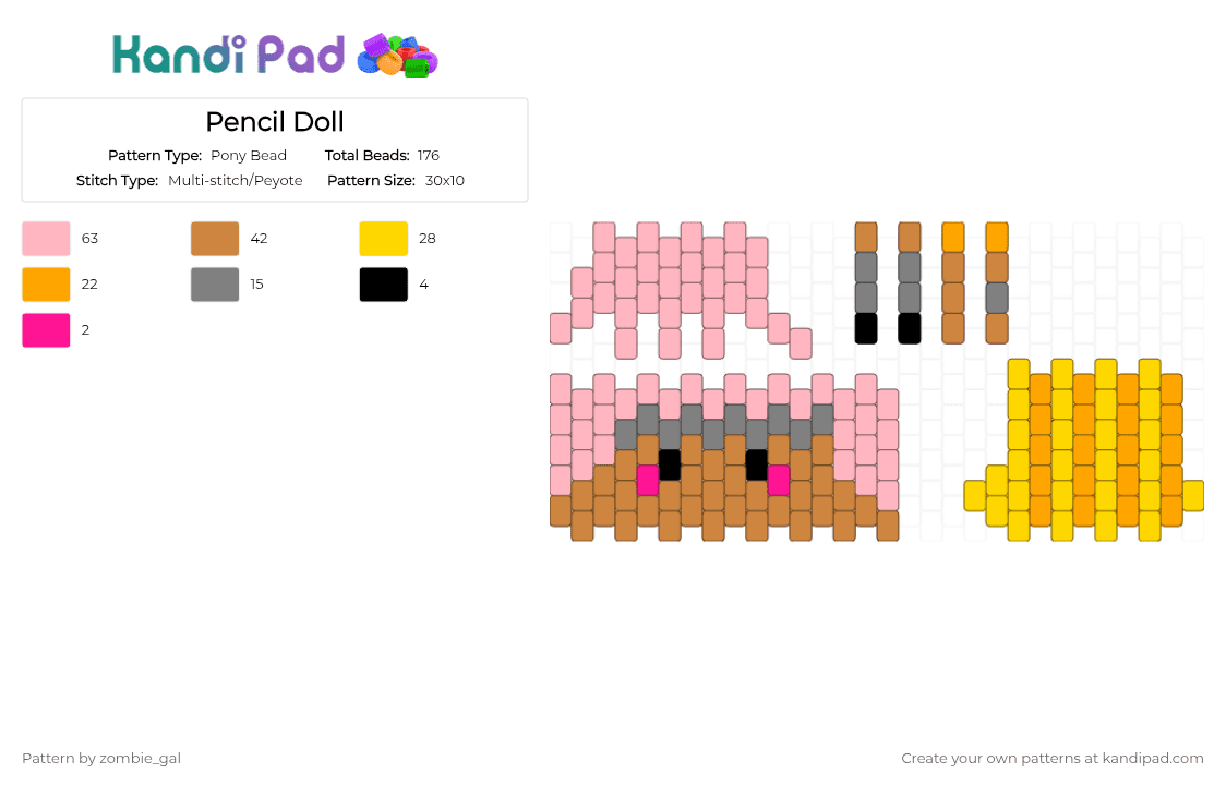 Pencil Doll - Pony Bead Pattern by zombie_gal on Kandi Pad - orange,pink