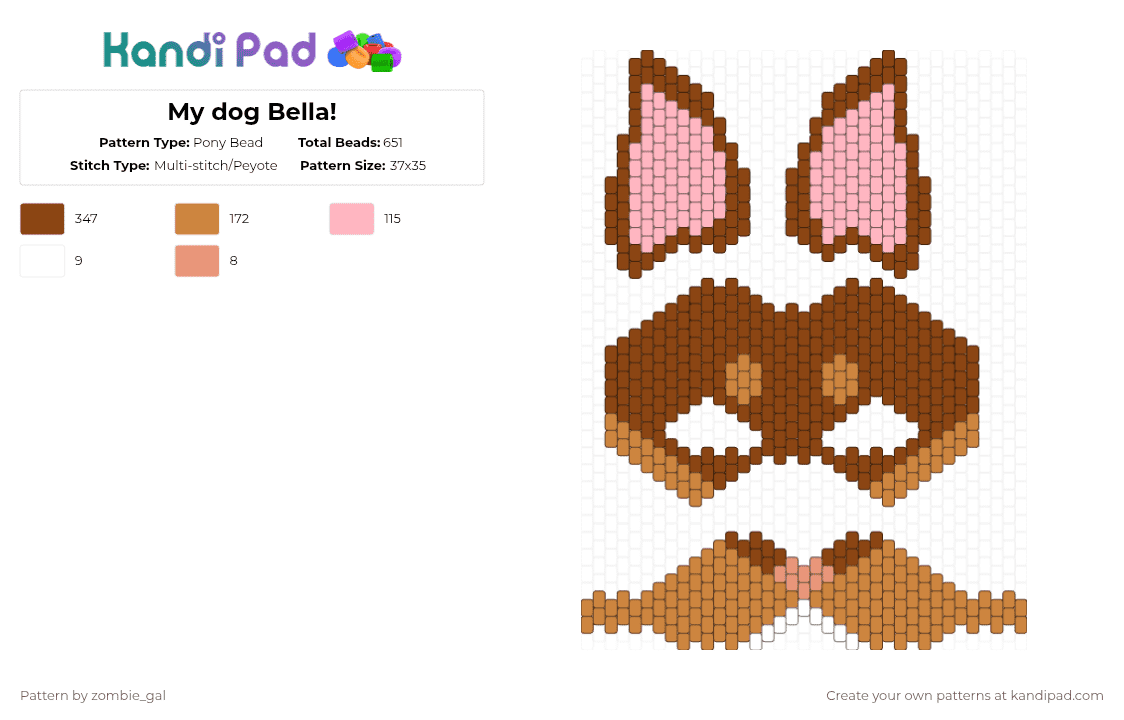 My dog Bella! - Pony Bead Pattern by zombie_gal on Kandi Pad - red,dog,puppy,mask,weiner,daschund,brown