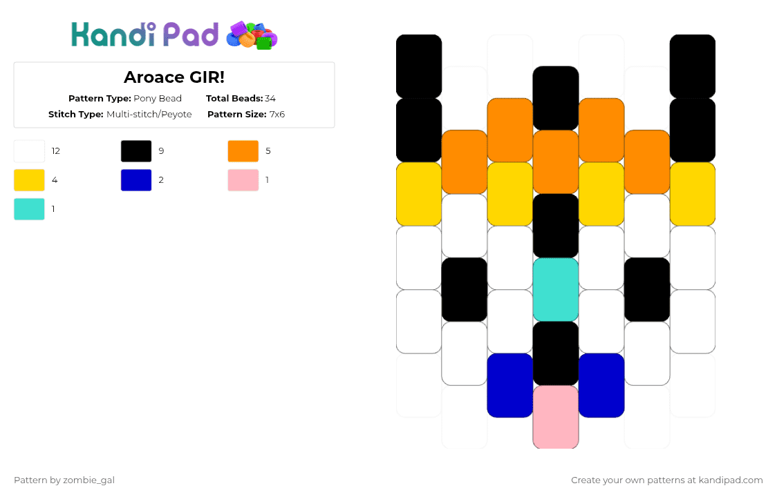 Aroace GIR! - Pony Bead Pattern by zombie_gal on Kandi Pad - white,yellow,orange,gir,invader zim,aroace,lgbtq,lgbtqia,pride