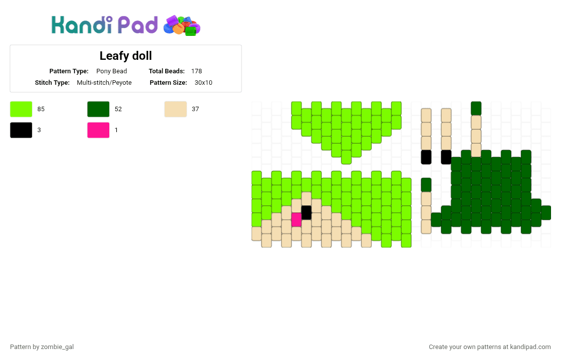 Leafy doll - Pony Bead Pattern by zombie_gal on Kandi Pad - green