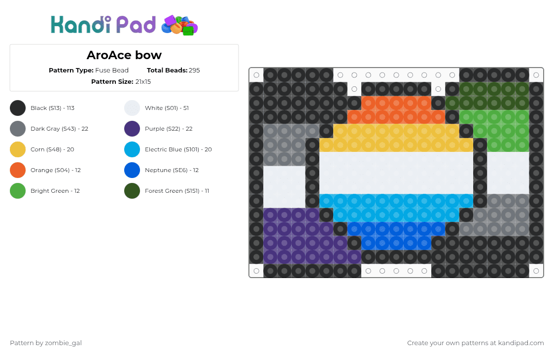AroAce bow - Fuse Bead Pattern by zombie_gal on Kandi Pad - yellow,light blue,gray,purple,lgbtq