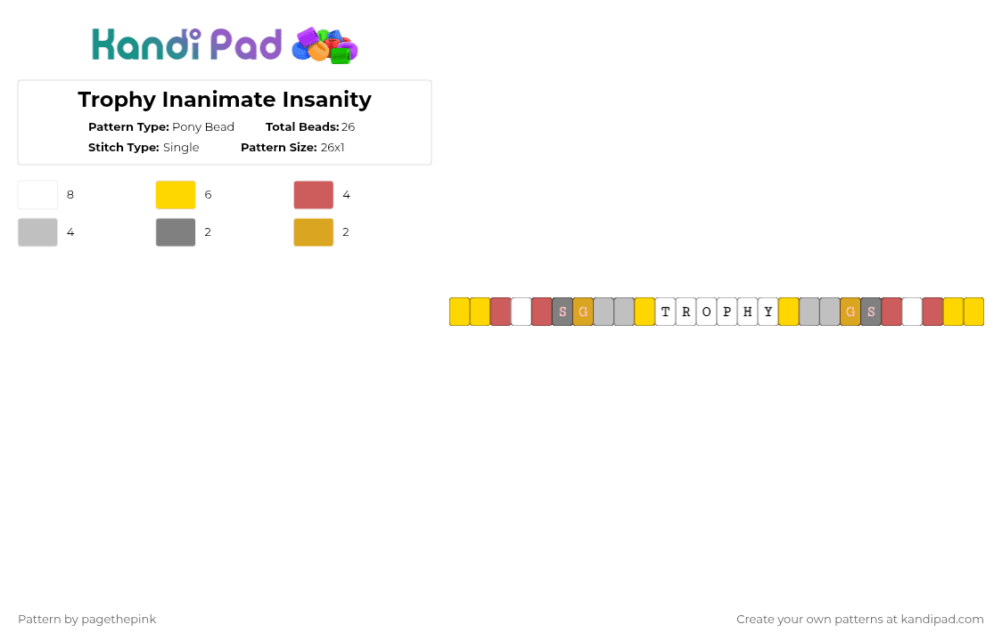 Trophy Inanimate Insanity - Pony Bead Pattern by pagethepink on Kandi Pad - yellow,red,beige,inanimate insanity,trophy,trife