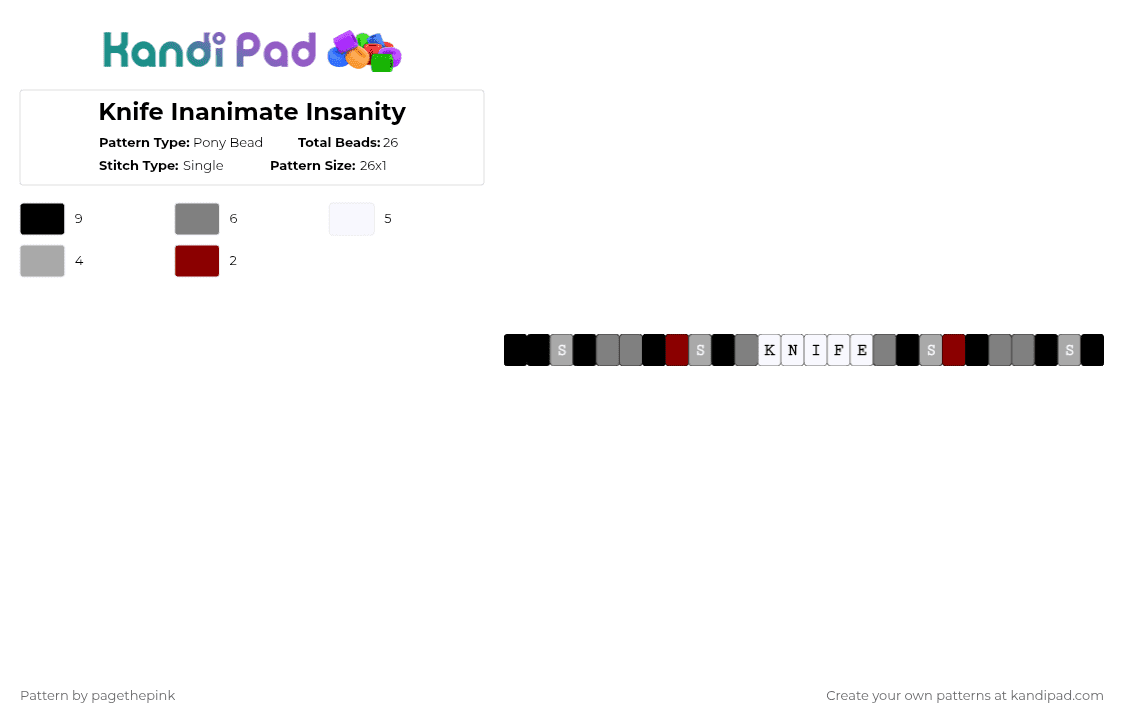 Knife Inanimate Insanity - Pony Bead Pattern by pagethepink on Kandi Pad - gray,beige,inanimate insanity,trife,knife