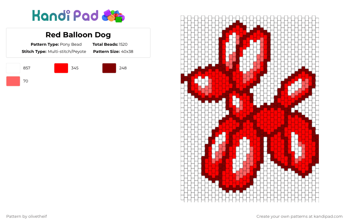 Red Balloon Dog - Pony Bead Pattern by olivetheif on Kandi Pad - brown,red,balloon,balloondog,dog,balloonanimal