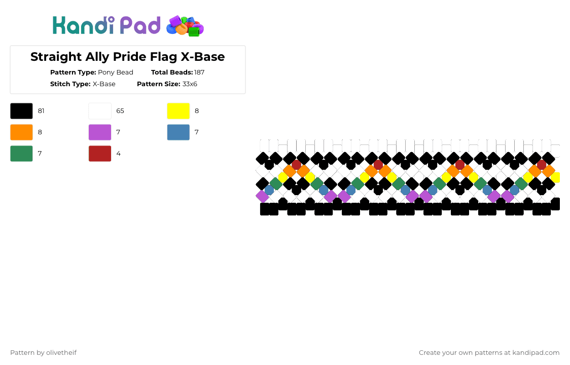 Ally Color Patterns Straight Ally Pride Flag X-Base Pony Bead Pattern - Kandi Pad | Kandi ...