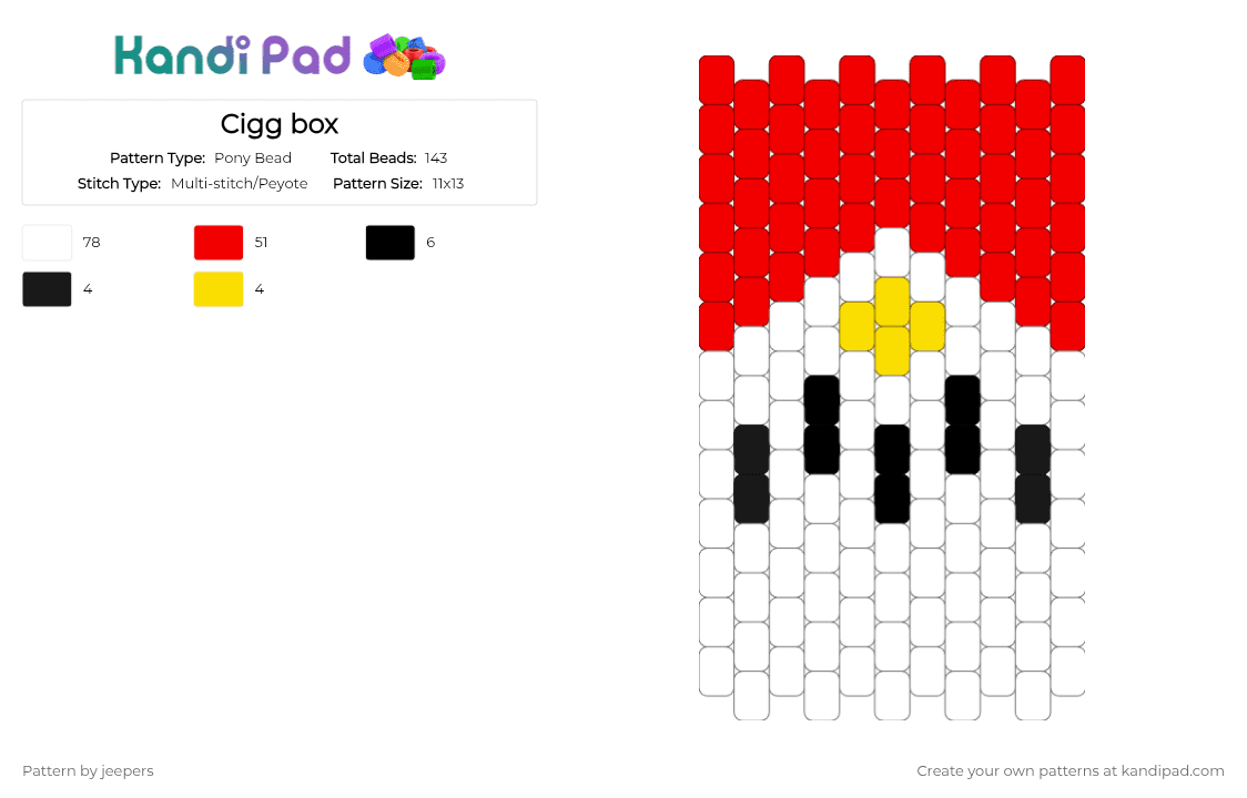 Cigg box - Pony Bead Pattern by jeepers on Kandi Pad - red, white