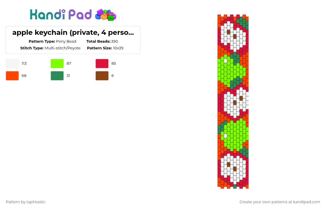 apple keychain (private, 4 personal use) - Pony Bead Pattern by taphtastic on Kandi Pad - red,green
