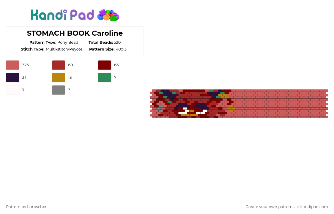 STOMACH BOOK Caroline - Pony Bead Pattern by harpschxn on Kandi Pad - red,stomach book,trans,music