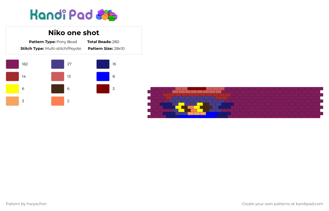 Niko one shot - Pony Bead Pattern by harpschxn on Kandi Pad - purple,pink,one shot,games,niko