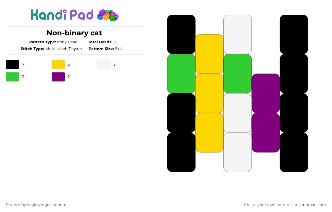 Non-binary cat - Pony Bead Pattern by eaglewingeatsdonuts on Kandi Pad - yellow,nonbinary,cat,kitty,enby,kitten,mini,charm,mini charm