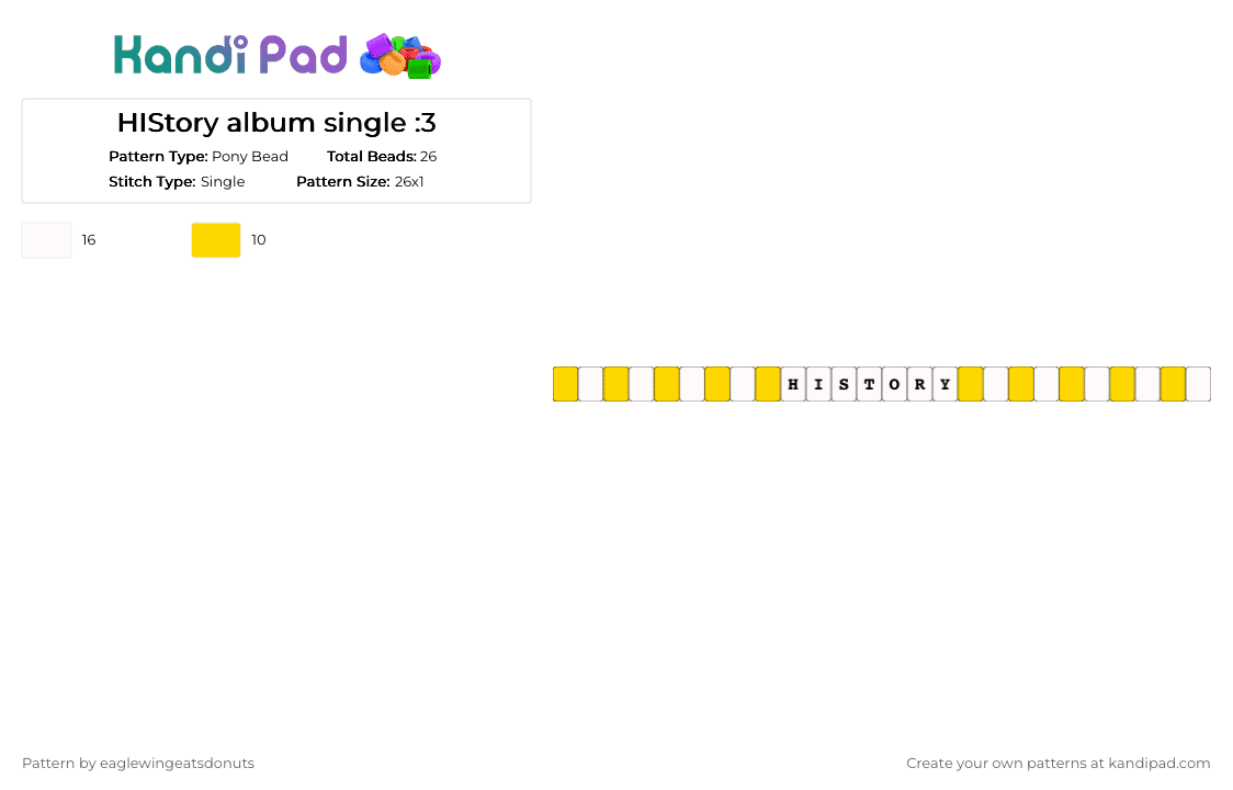 HIStory album single :3 - Pony Bead Pattern by eaglewingeatsdonuts on Kandi Pad - yellow,white,history,mj,michael jackson,album,music