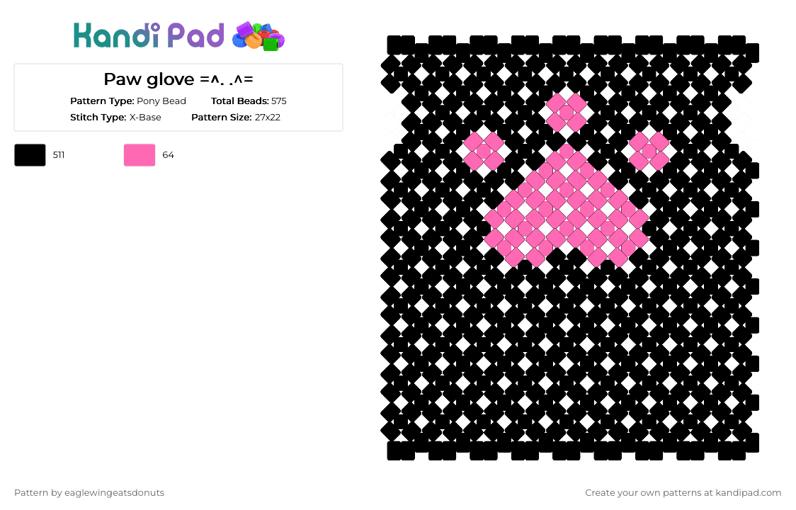 Paw glove =^. .^= - Pony Bead Pattern by eaglewingeatsdonuts on Kandi Pad - black,cat,armwarmer,glove,kitty,black cat,kitten