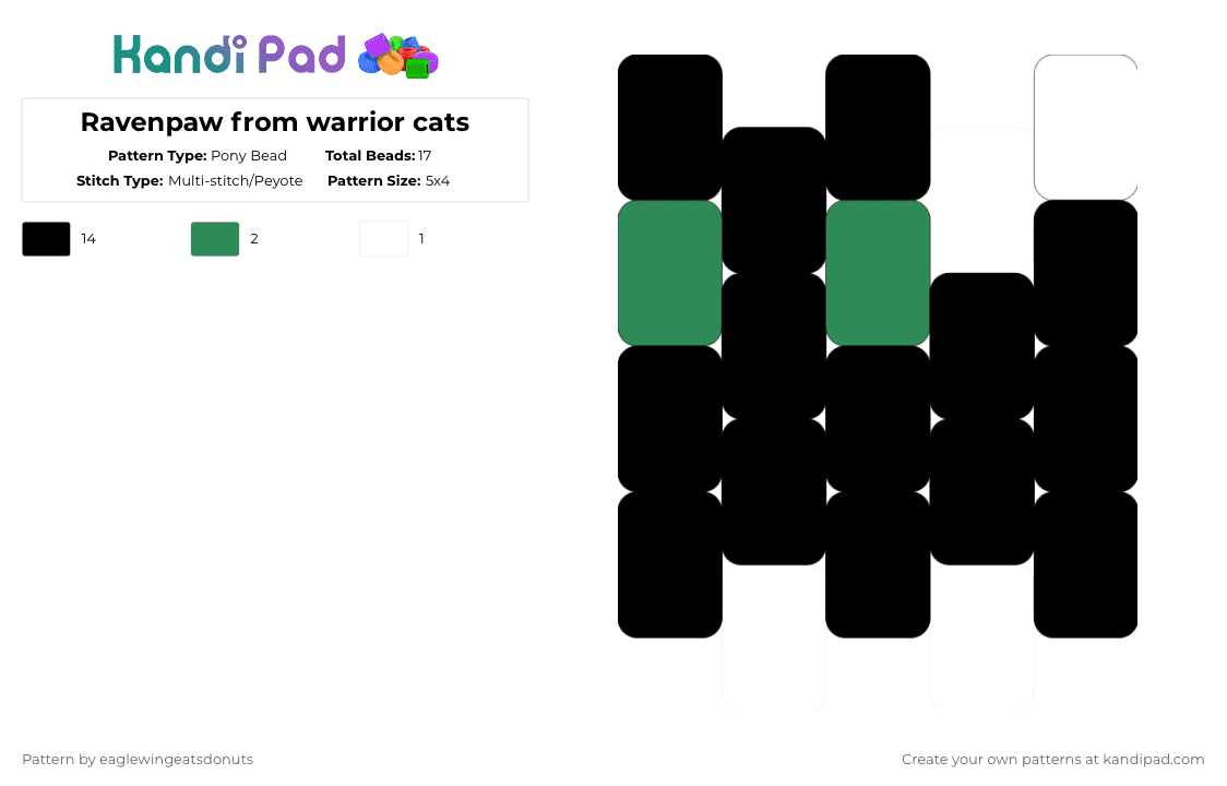 Ravenpaw from warrior cats - Pony Bead Pattern by eaglewingeatsdonuts on Kandi Pad - black,white,green,ravenpaw,warriors,warrior cats