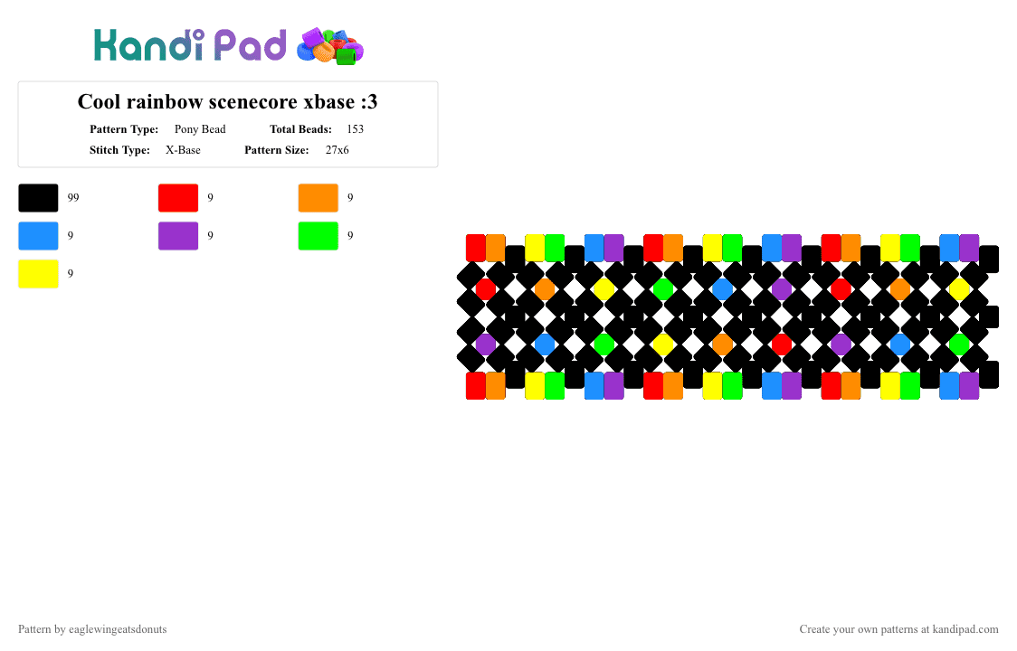 Cool rainbow scenecore xbase :3 (rotator pt 1/4) - Pony Bead Pattern by eaglewingeatsdonuts on Kandi Pad - black,orange,purple,yellow,colorful,scenecore,scene,xbase,rainbow,rotator