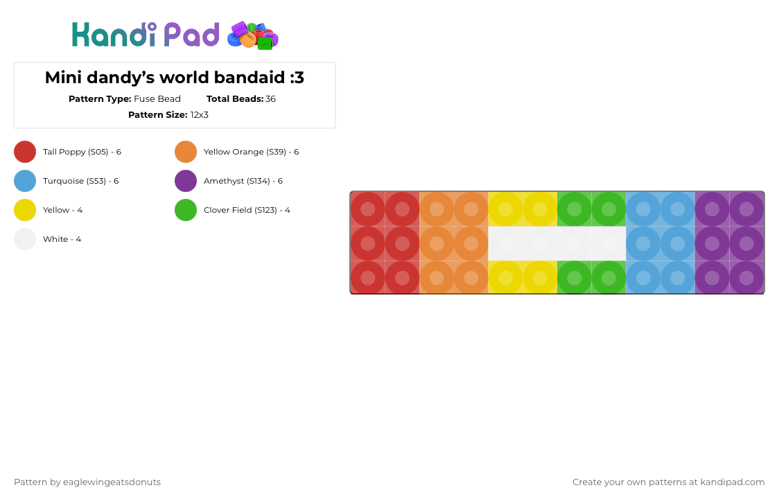 Mini dandy’s world bandaid :3 - Fuse Bead Pattern by eaglewingeatsdonuts on Kandi Pad - red,orange,light blue,pink,dandys world,bandaid,band,dandy,dw