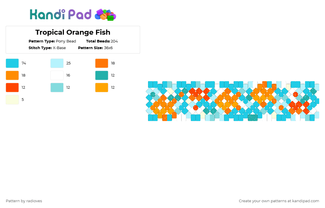Tropical Orange Fish - Pony Bead Pattern by radioves on Kandi Pad - light blue,orange,fish,water,tropical,aquatic