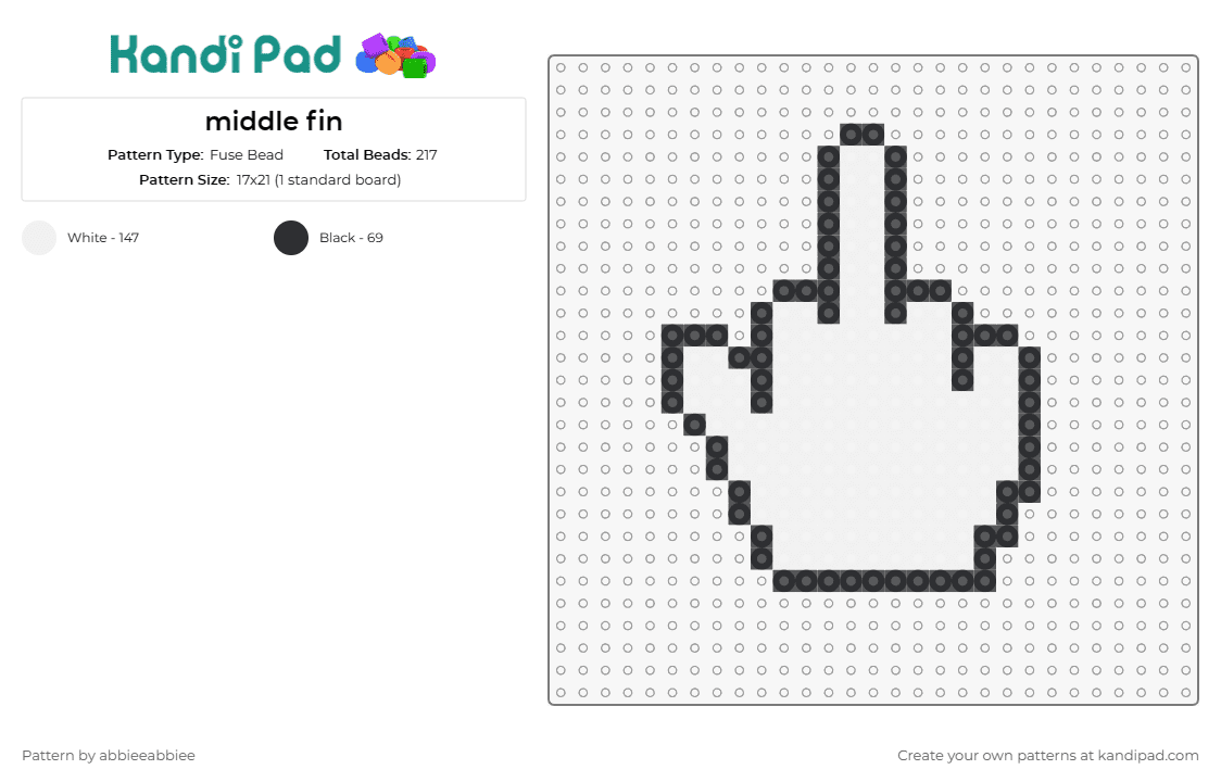 middle fin - Fuse Bead Pattern by abbieeabbiee on Kandi Pad - middle finger,hand,cursor,gesture,rebellion,expression,symbol,white