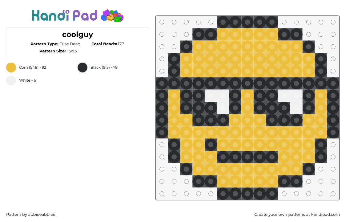 coolguy - Fuse Bead Pattern by abbieeabbiee on Kandi Pad - cool,smiley,emoji,sunglasses,yellow,black