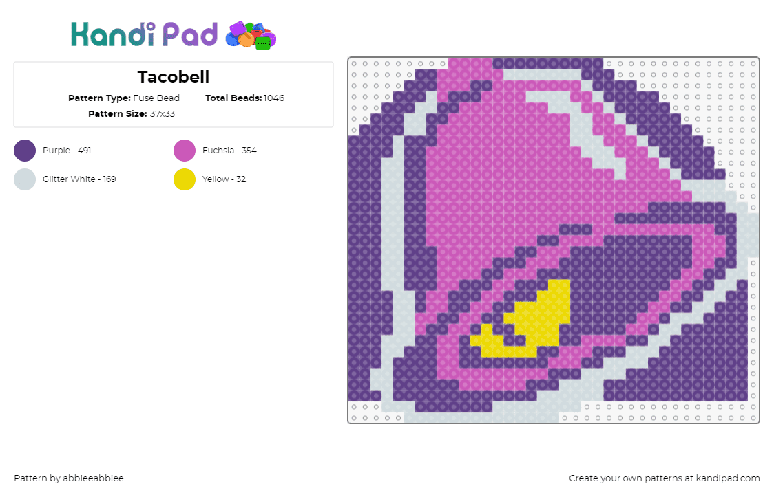 Tacobell - Fuse Bead Pattern by abbieeabbiee on Kandi Pad - taco bell,logo,fast food,pink,purple