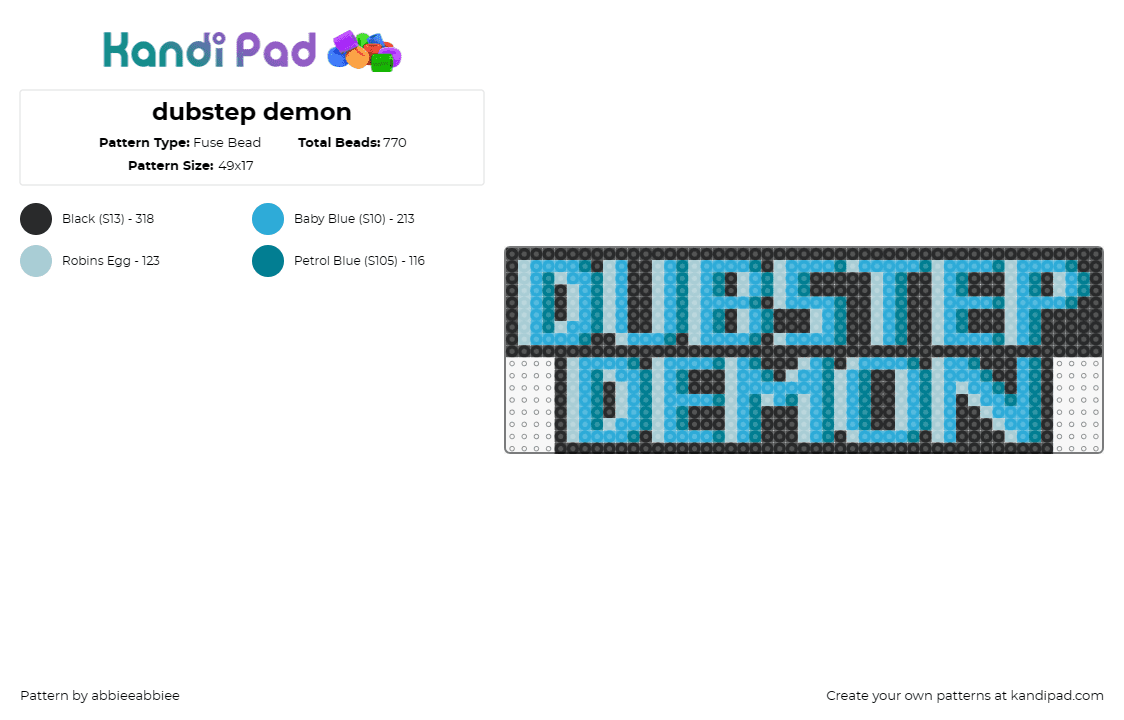 dubstep demon - Fuse Bead Pattern by abbieeabbiee on Kandi Pad - dubstep demon,text,sign,edm,music,electronic,vibrant,cool,blue