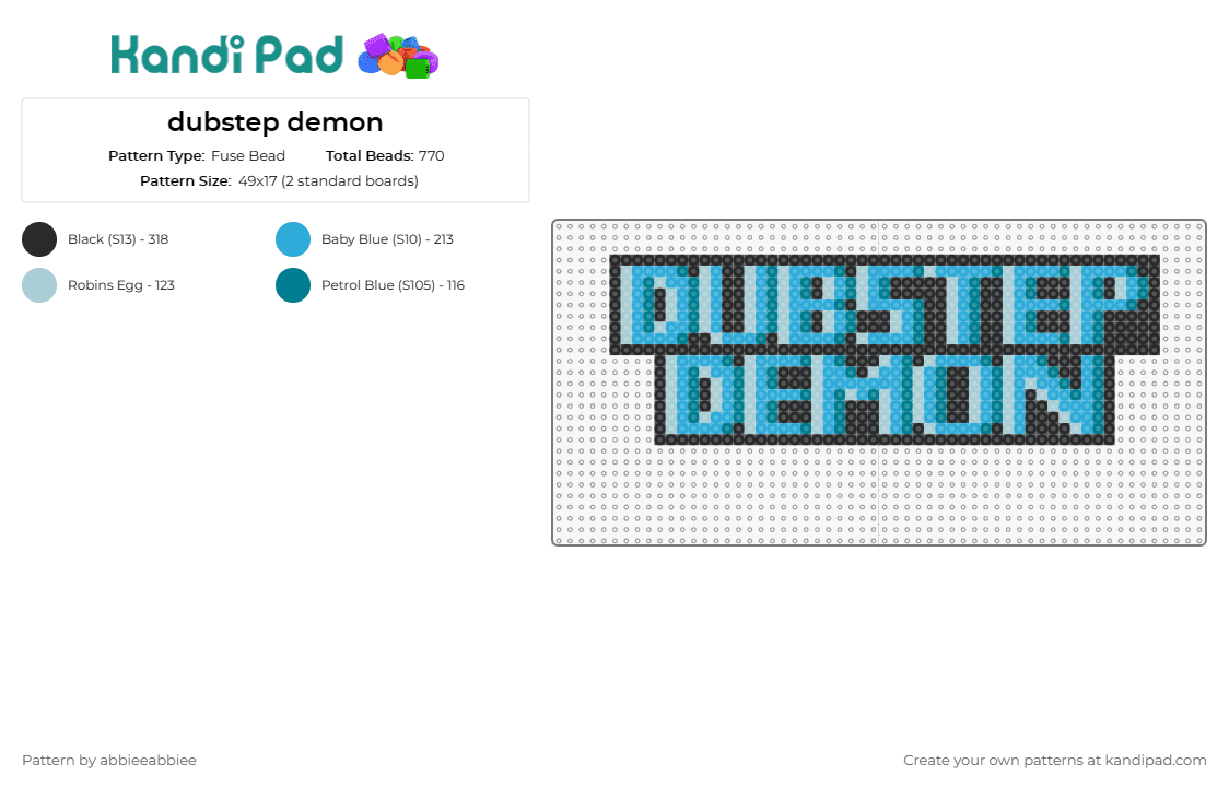 dubstep demon - Fuse Bead Pattern by abbieeabbiee on Kandi Pad - dubstep demon,text,sign,edm,music,electronic,vibrant,cool,blue