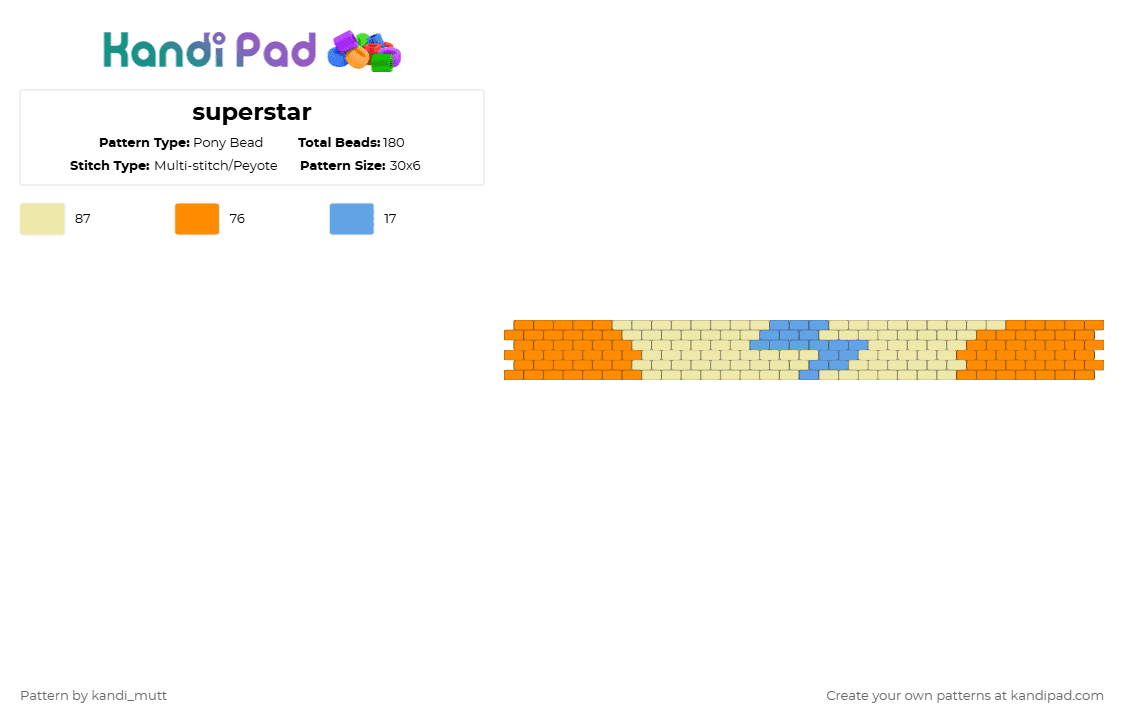 superstar - Pony Bead Pattern by kandi_mutt on Kandi Pad - yellow,orange