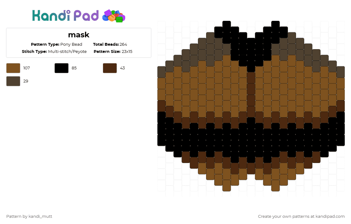 mask - Pony Bead Pattern by kandi_mutt on Kandi Pad - brown,tan
