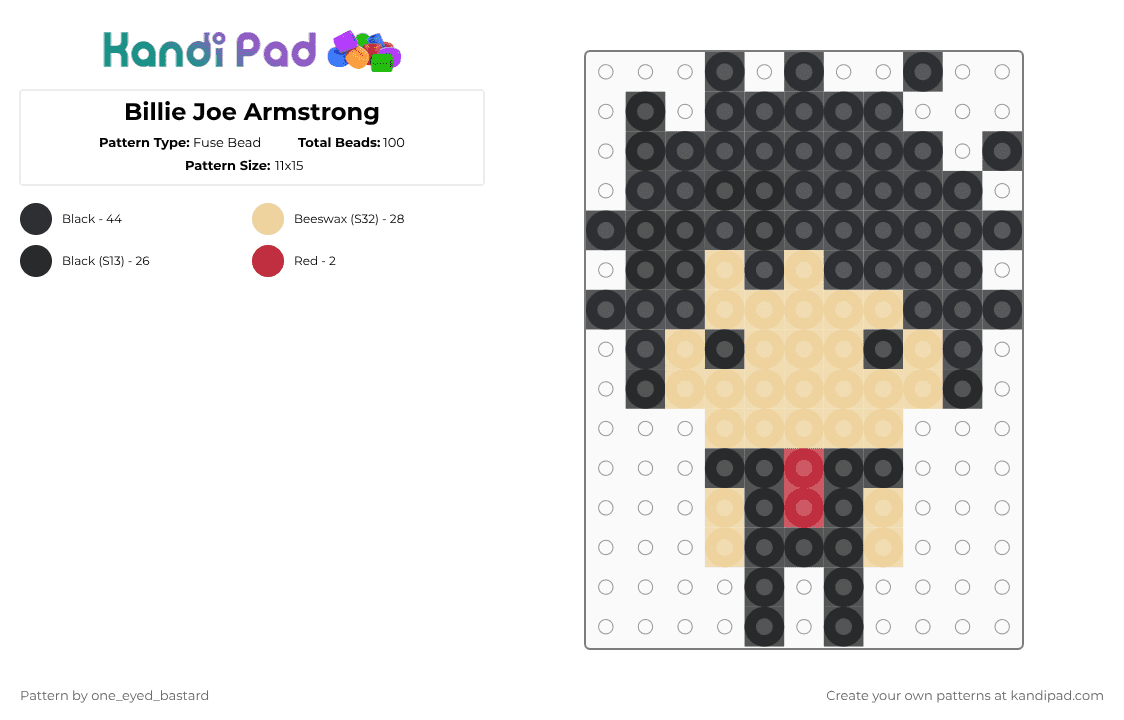 Billie Joe Armstrong - Fuse Bead Pattern by one_eyed_bastard on Kandi Pad - black,beige