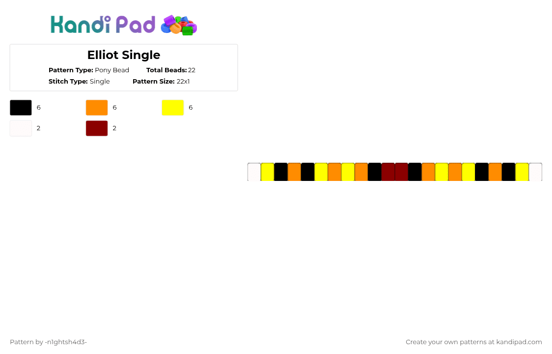 Elliot Single - Pony Bead Pattern by -n1ghtsh4d3- on Kandi Pad - orange,yellow,forsaken