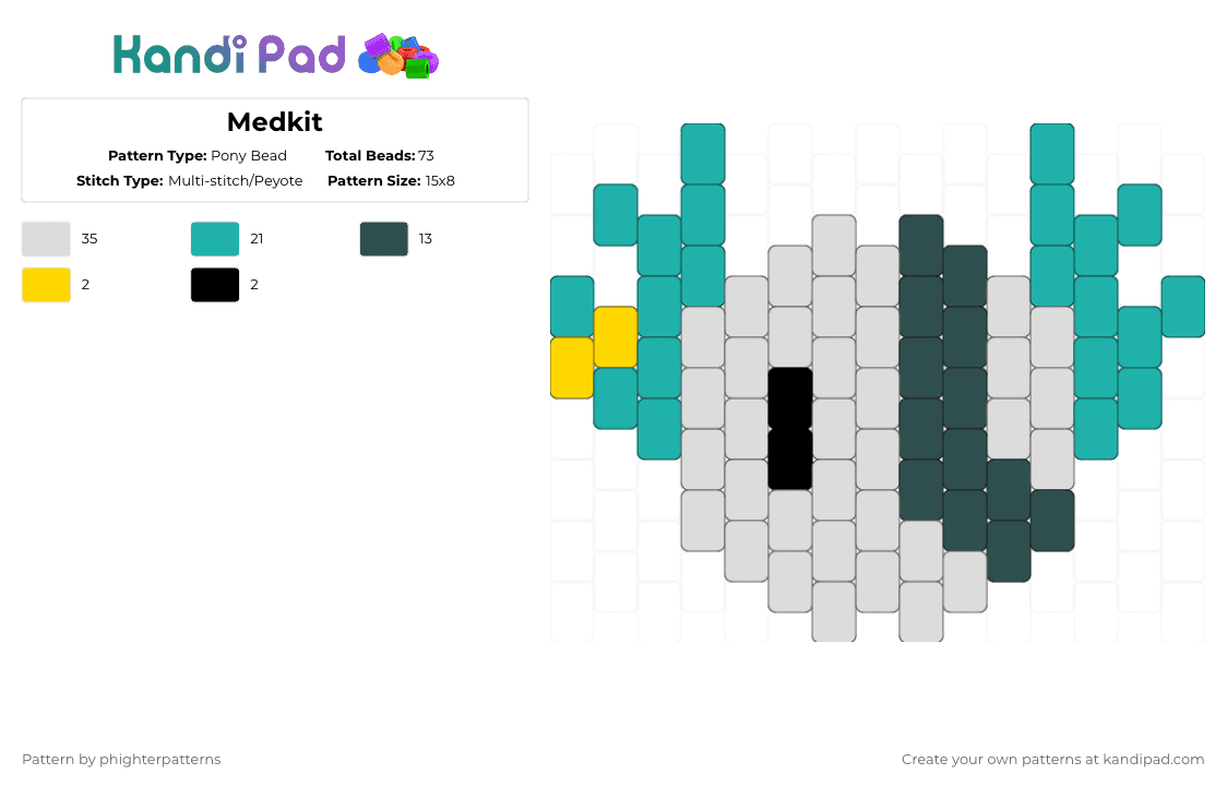 Medkit - Pony Bead Pattern by phighterpatterns on Kandi Pad - teal,gray,phighting,roblox,phightingroblox,medkit