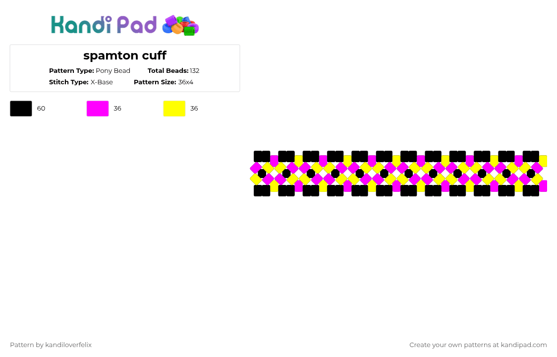 spamton cuff - Pony Bead Pattern by kandiloverfelix on Kandi Pad - pink, yellow
