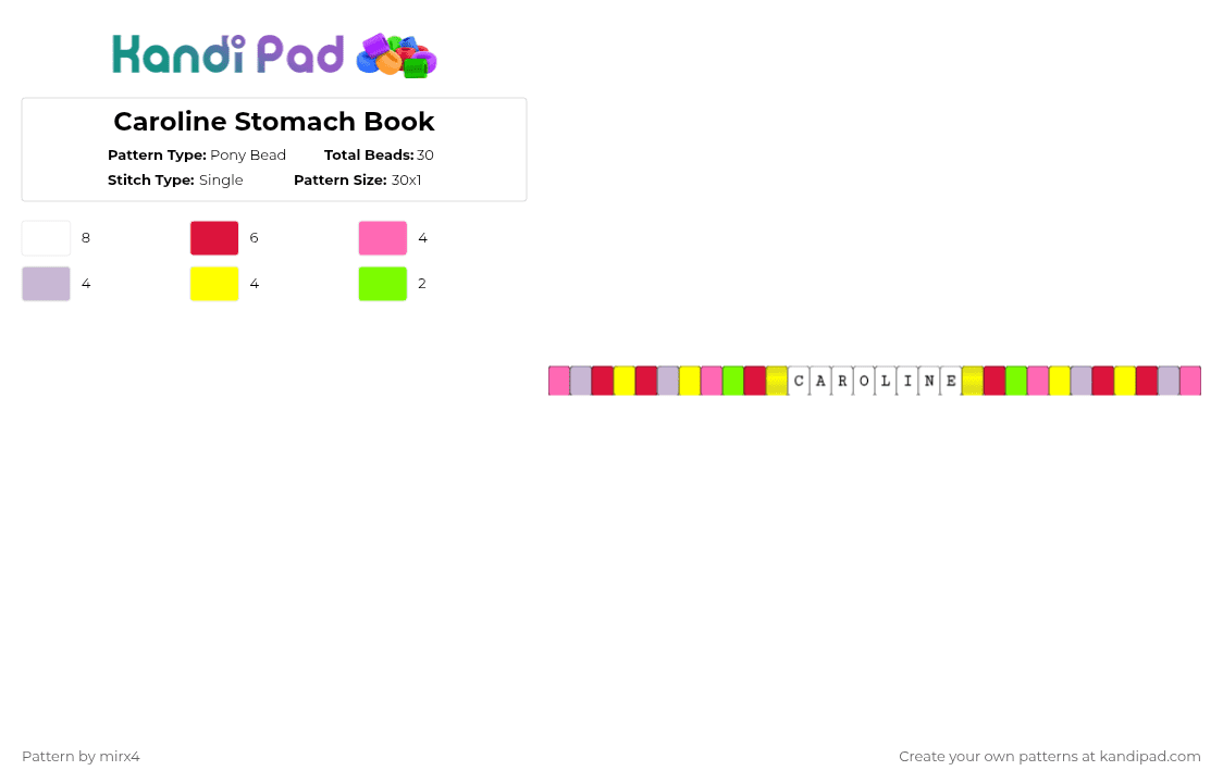 Caroline Stomach Book - Pony Bead Pattern by mirx4 on Kandi Pad - pink,red,yellow
