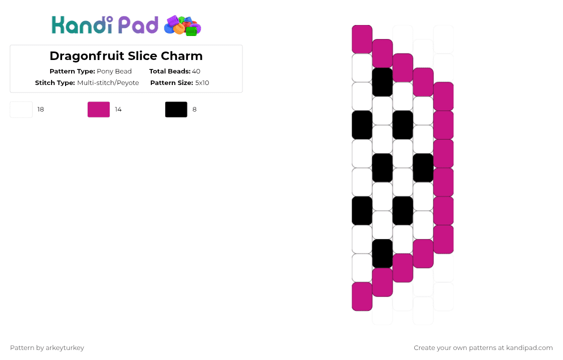 Dragonfruit Slice Charm - Pony Bead Pattern by arkeyturkey on Kandi Pad - pink,white,fruit,kandi,charm,plur