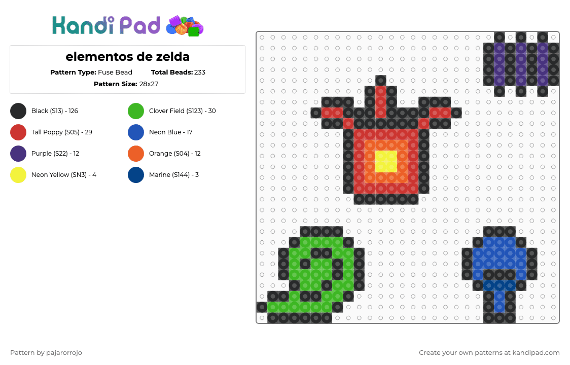 elementos de zelda - Fuse Bead Pattern by -nico- on Kandi Pad - black,red,green,blue