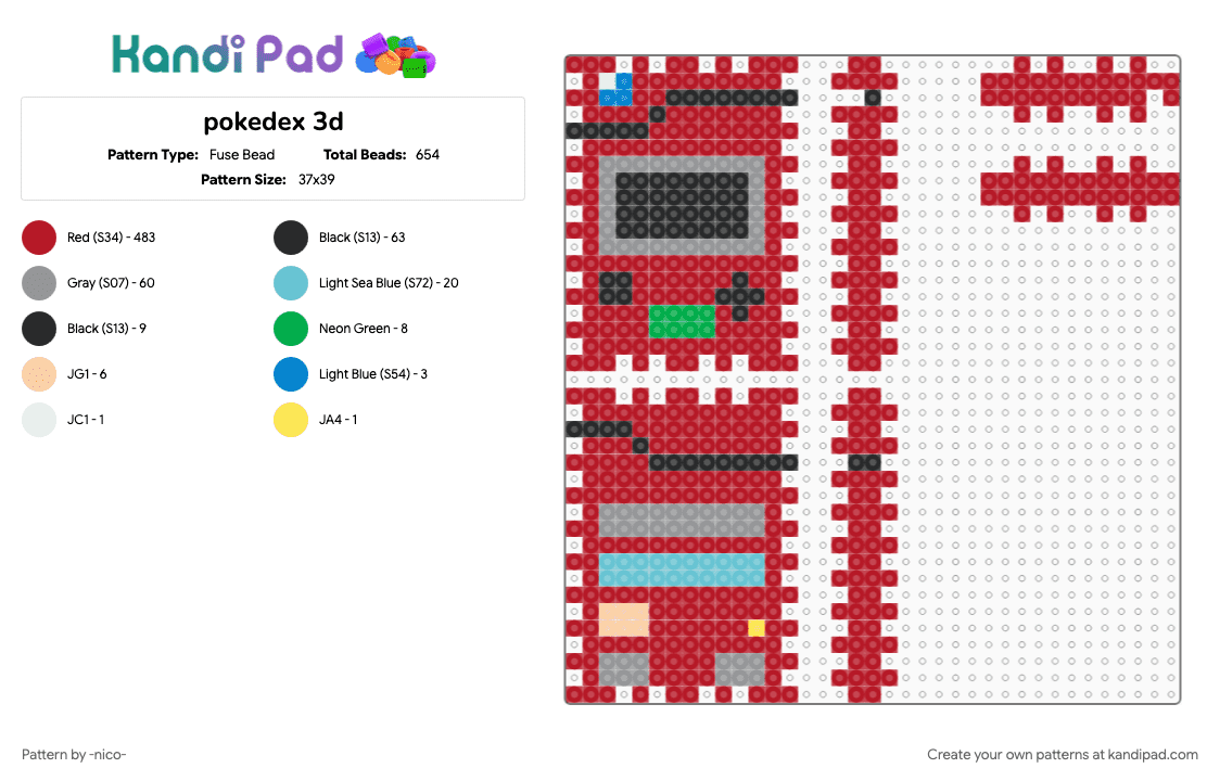 Pokedex 3D - Pokemon - Fuse Bead Pattern by -nico- on Kandi Pad - pokedex, pokemon, red