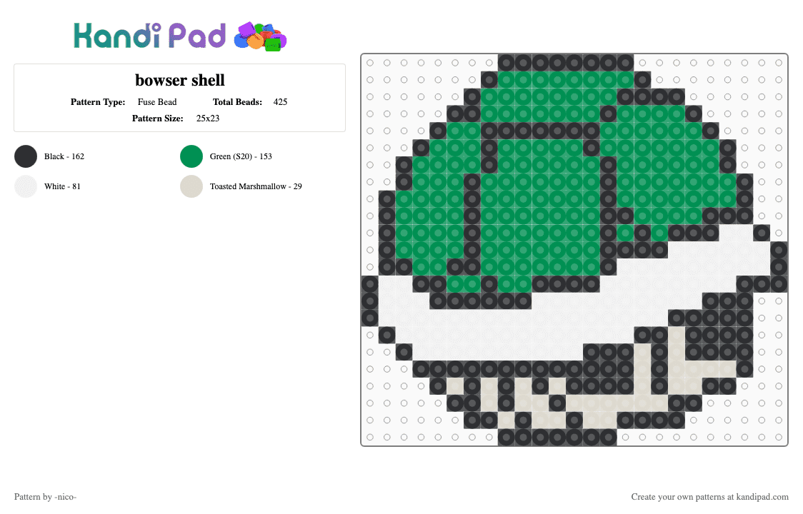 bowser shell - Fuse Bead Pattern by -nico- on Kandi Pad - green,mario,shell,bowser