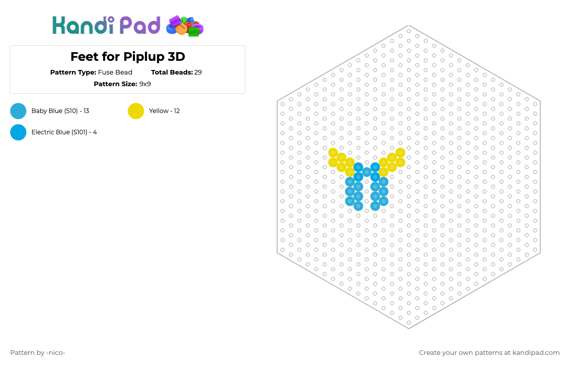 Feet for Piplup 3D - Fuse Bead Pattern by -nico- on Kandi Pad - light blue, yellow