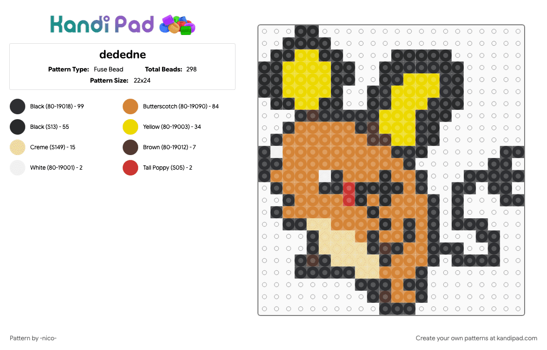 dedenne - Fuse Bead Pattern by -nico- on Kandi Pad - black, orange, yellow