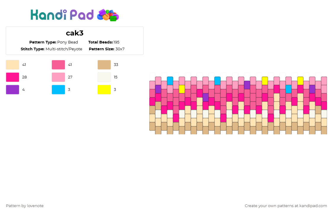 cak3 - Pony Bead Pattern by lovenote on Kandi Pad - cake,food,beige,pink