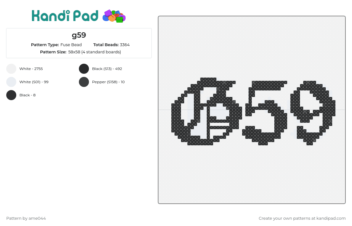 g59 - Fuse Bead Pattern by ame044 on Kandi Pad - g59,grey five nine,suicide boys,music,sleek,culture,fan craft,black,white