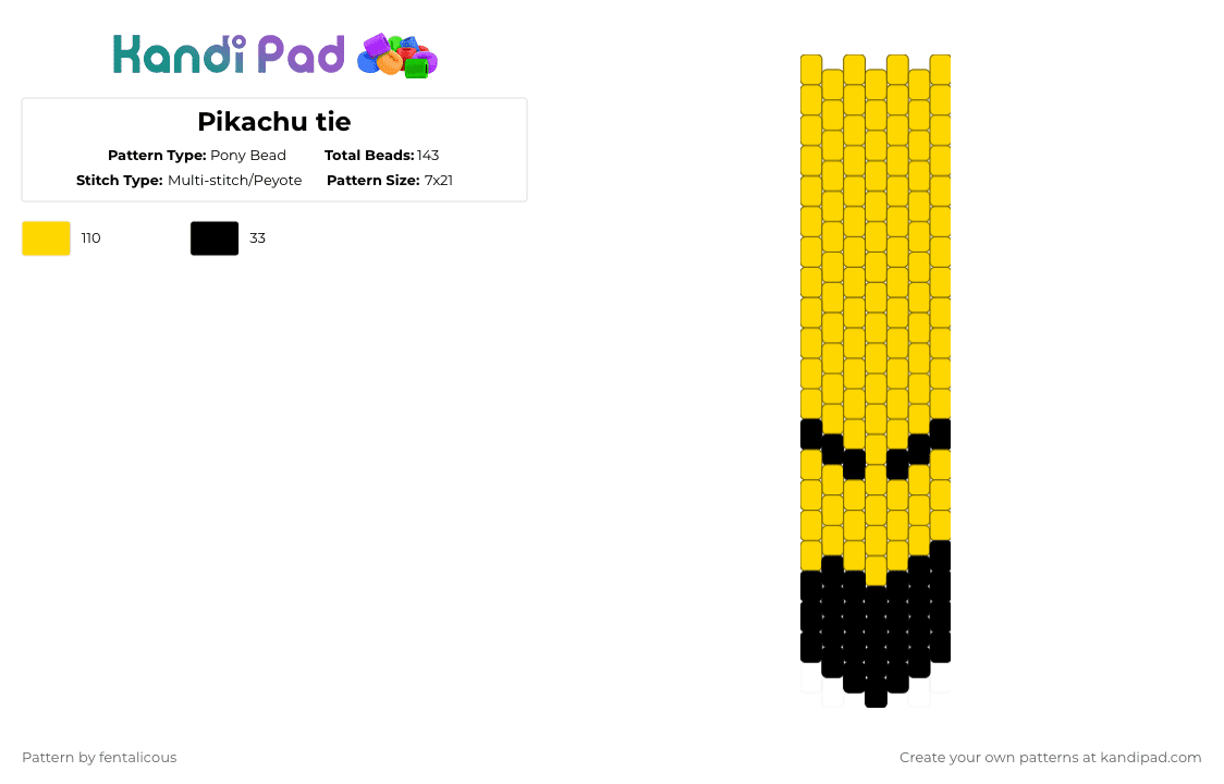 Pikachu tie - Pony Bead Pattern by fentalicous on Kandi Pad - yellow,tie,peyote