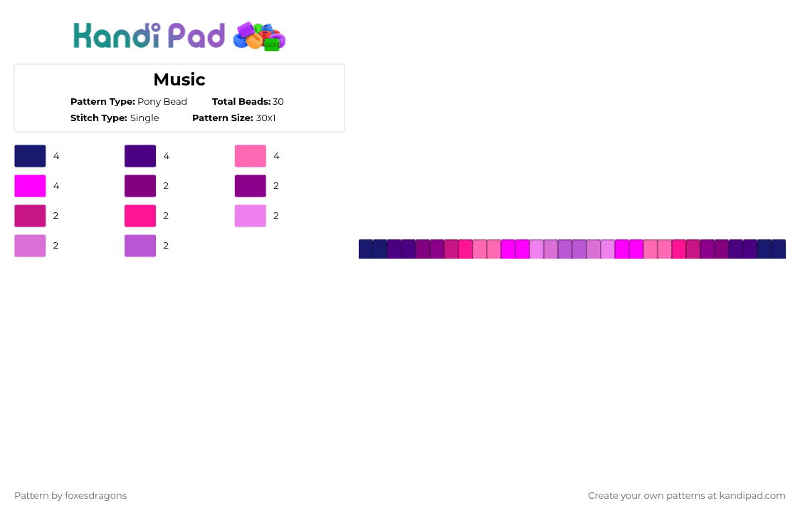 Music - Pony Bead Pattern by foxesdragons on Kandi Pad - purple,pink