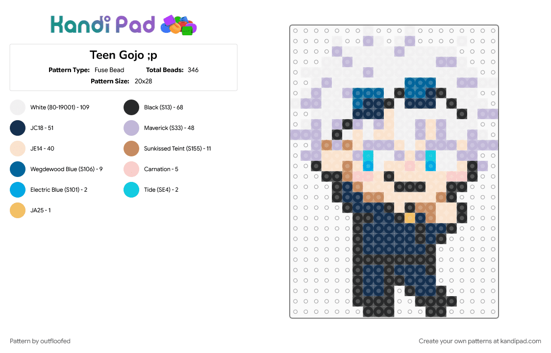 Teen Gojo chibi - Fuse Bead Pattern by outfloofed on Kandi Pad - beige, blue, chibi, gojo satoru, jujutsu kaisen, pink, satoru gojo