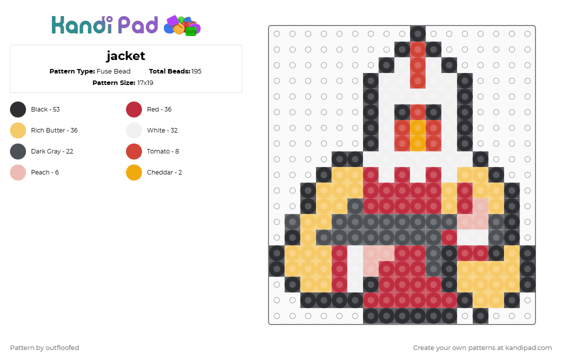 jacket - Fuse Bead Pattern by outfloofed on Kandi Pad - red,yellow,gray