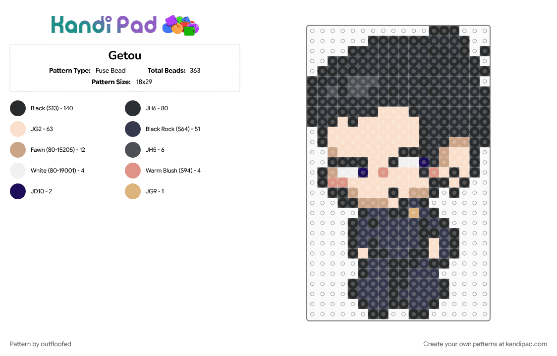 Teen Getou Chibi - Fuse Bead Pattern by outfloofed on Kandi Pad - beige, black, chibi, geto suguru, jujutsu kaisen, purple, suguru geto