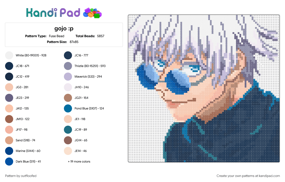 Gojo Hidden Inventory - Fuse Bead Pattern by outfloofed on Kandi Pad - beige, blue, gojo satoru, gray, jujutsu kaisen, satoru gojo