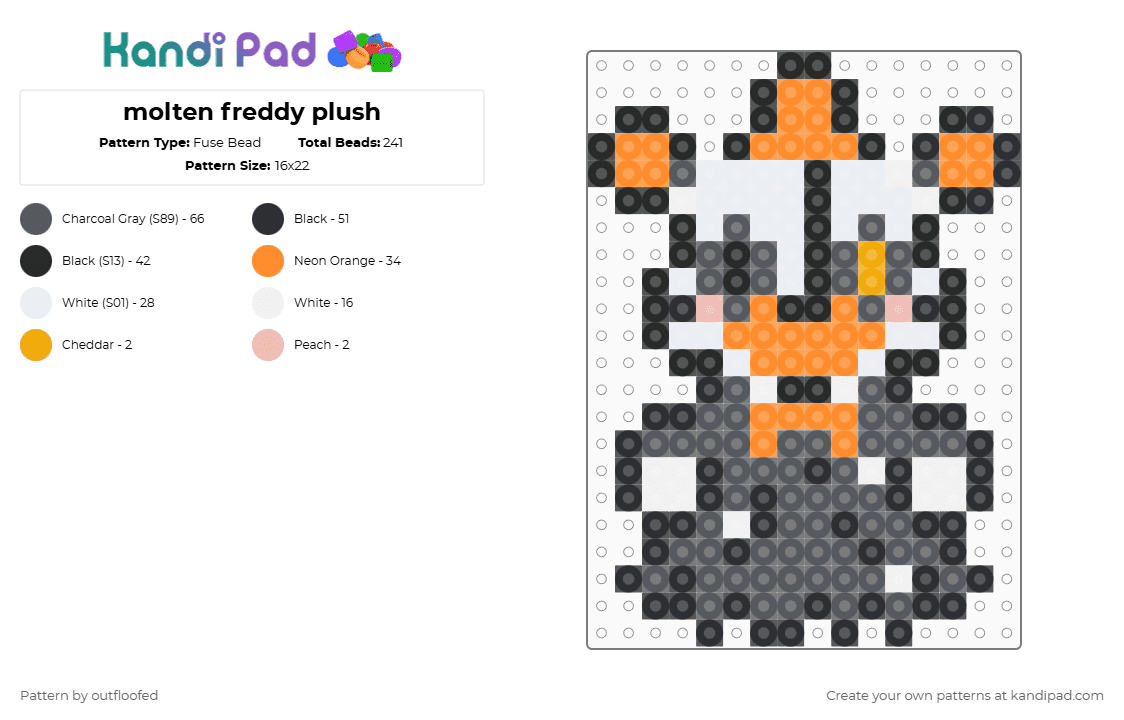 molten freddy plush - Fuse Bead Pattern by outfloofed on Kandi Pad - orange,gray